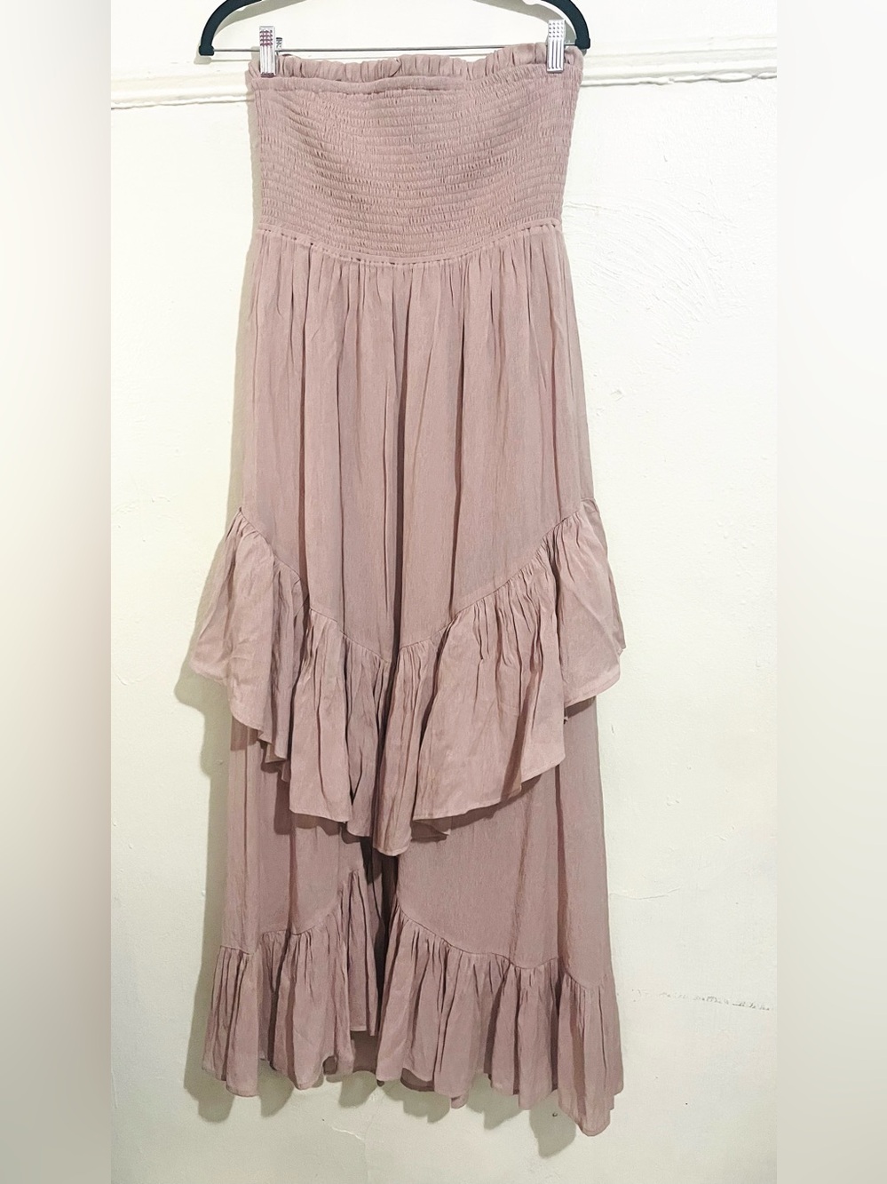 Bluivy Boho Smocked Ruffle Maxi Dress in Dusty Rose